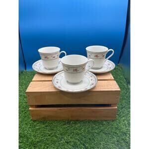 Vintage Abingdon Fine Porcelain China Teacups and Saucers - Set of 3 - Floral
